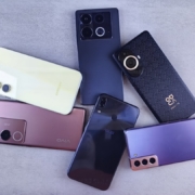 A group of cell phones sitting next to each other