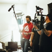 a group of people with cameras
