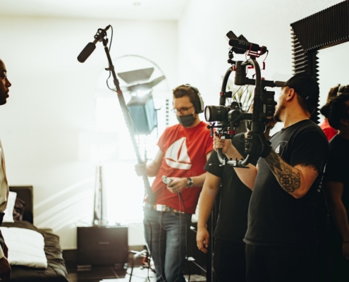 a group of people with cameras
