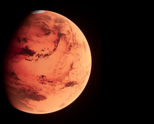 a red planet with a black background