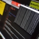 black laptop computer turned on