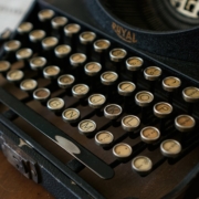 gray and brown Royal typewritter