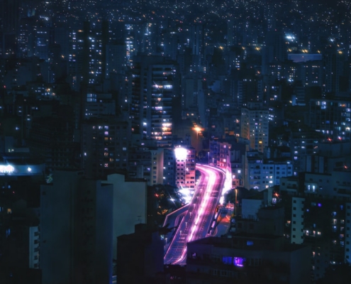 high rise buildings during night time