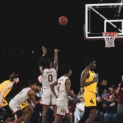man shooting the ball on the free throw line