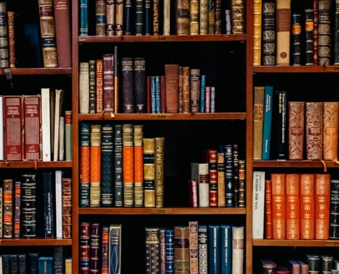 assorted-title of books piled in the shelves