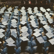 blue and white academic hat