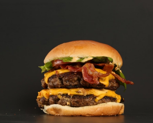 burger with patty and lettuce
