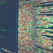 Colorful software or web code on a computer monitor
