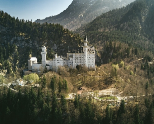 landscape photo of castle near the mountain