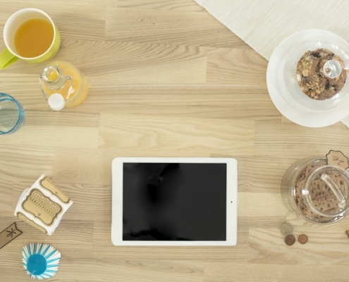 white iPad on table