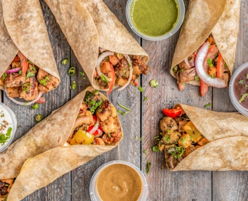 wrapped food with gravies