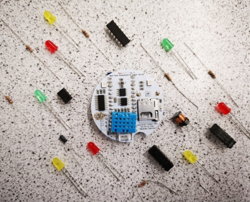 a group of electronic components sitting on top of a table