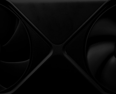Black graphic card with two fans is shown.