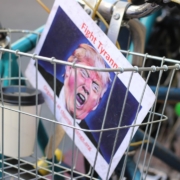 Donald Trump paper inside bicycle basket