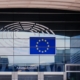 European union flag on modern building facade