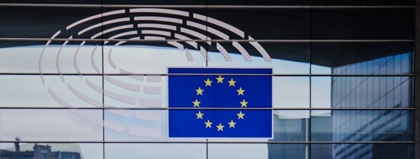European union flag on modern building facade