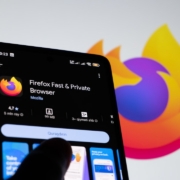 Smartphone displaying firefox browser app with logo.