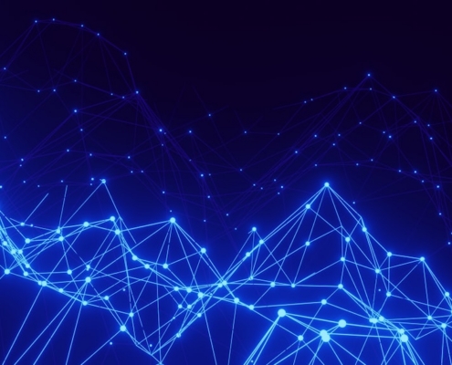 a blue background with lines and dots