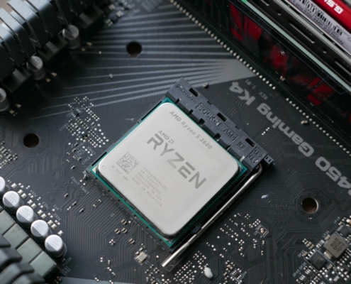 a close up of a cpu chip on a motherboard