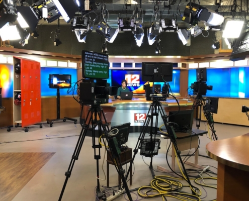 a room with a camera and equipment