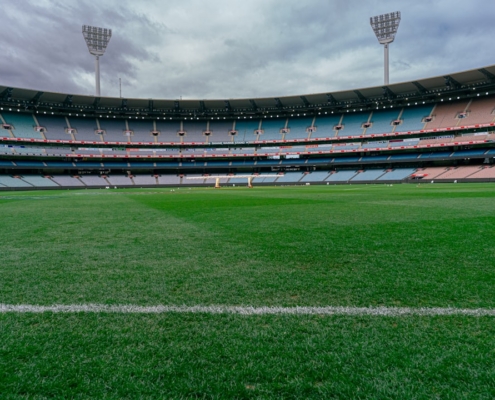 a sports stadium with a field