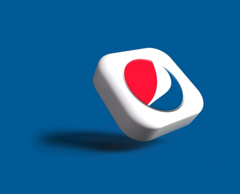 a white and red object on a blue background