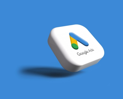 a white google logo on a blue background