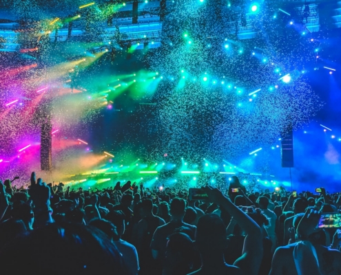 group of people in front of stage