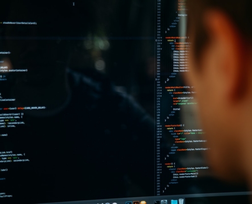 person facing computer desktop