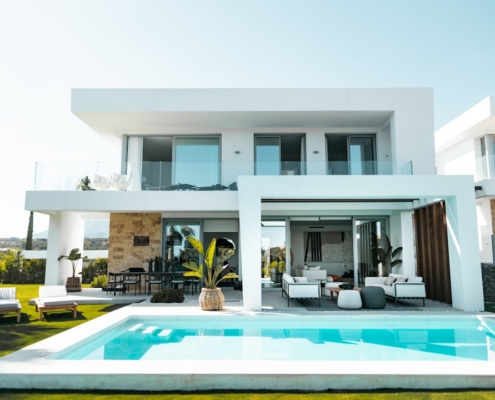 white and blue swimming pool
