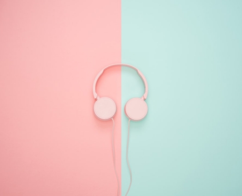 white corded headphones
