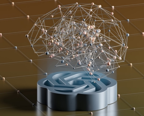 a computer generated image of a network and a laptop