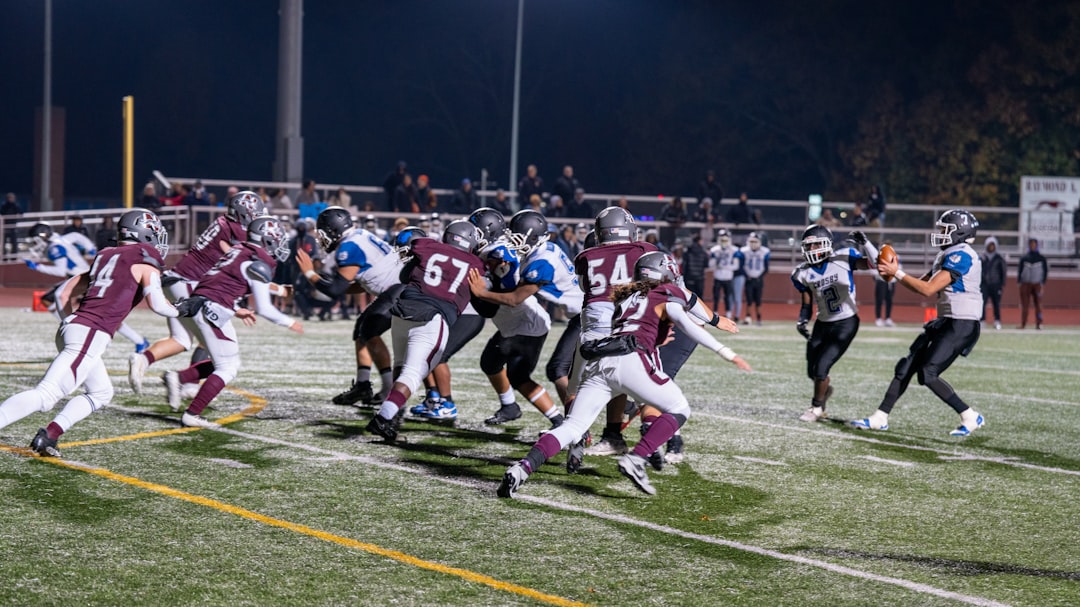 A football game is being played on the field