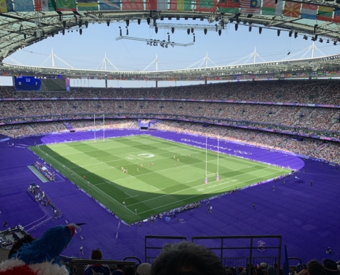 A large stadium filled with lots of people