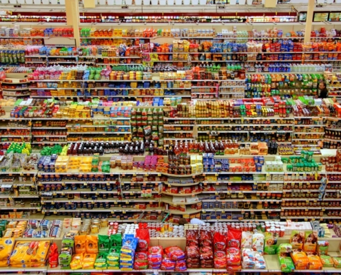 high-angle photography of grocery display gondola
