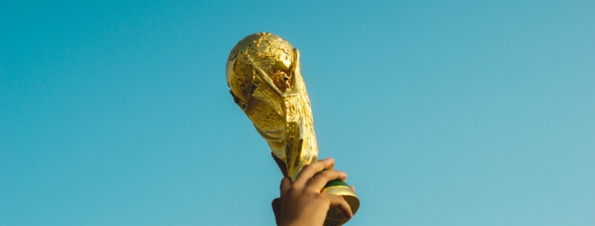 person holding gold trophy