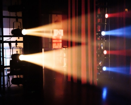 red and yellow light on a dark room